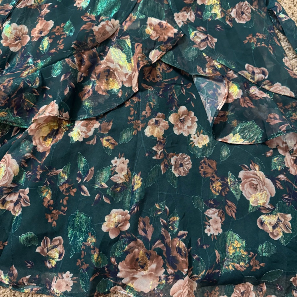 NWOT Trixxi Shiny Floral Ruffle Long Sleeve Garden Party Dress Size XS - Picture 7 of 11